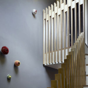 slatted plywood staircase