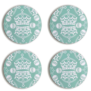 Melamine Round Coaster Set of 4 in Jubilee Crown Orb Prints