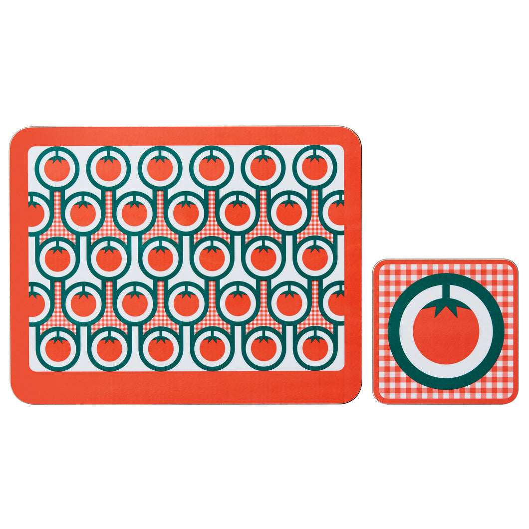 hokolo Melamine Placemat Coaster Set in Red Tomatoes Print