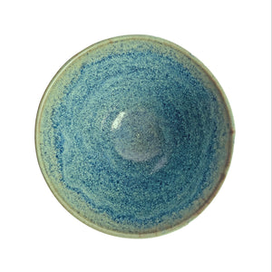 Blue speckled glazed short pedestal bowl