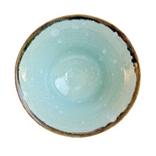 Turquoise blue celadon glazed bowl with white crystal bloom