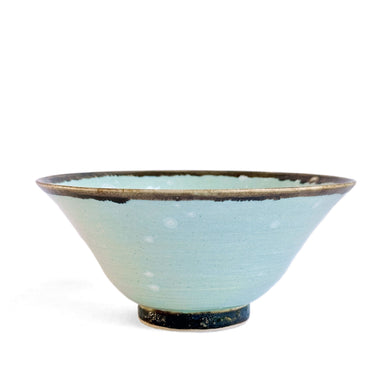 Turquoise blue celadon glazed bowl with white crystal bloom