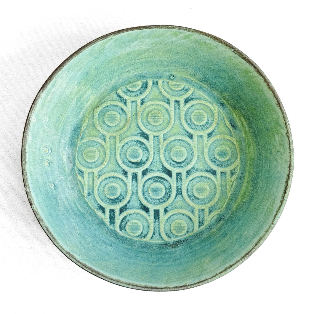Nogime turquoise glazed geometric pattern bowl