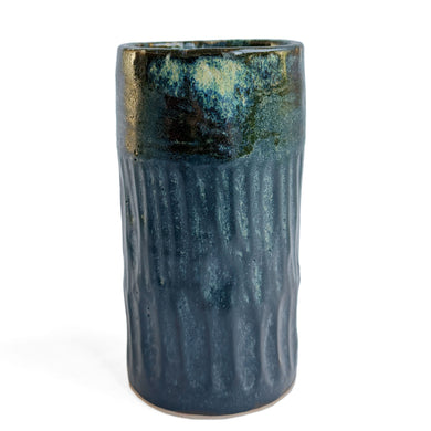 Brown black glazed fluted vase