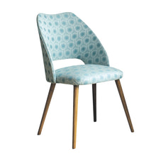 Vintage Cocktail Chair in Benedict Blue Small Repeat woven wool fabric