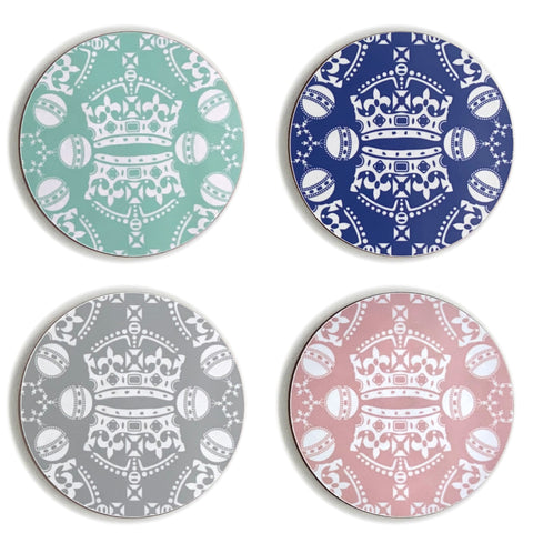 Melamine Round Coaster Set of 4 in Jubilee Crown Orb Prints