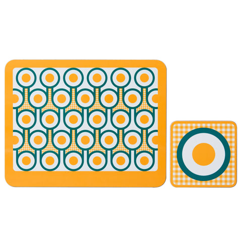 Melamine Placemat Coaster Set in Yellow Eggs Print