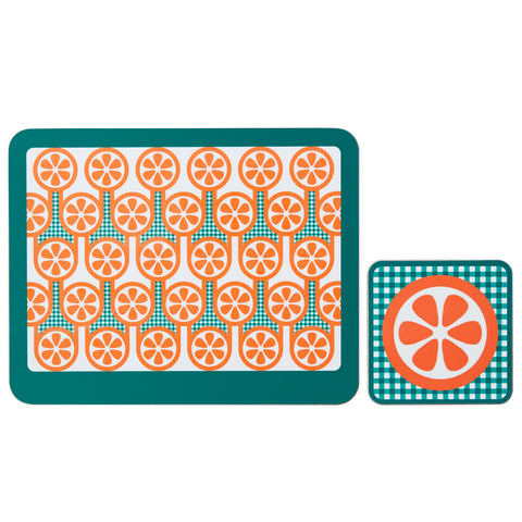 Melamine Placemat Coaster Set in Oranges Print