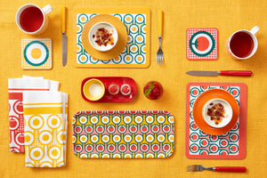 Melamine Placemat Coaster Set in Yellow Eggs Print