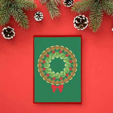 Christmas Card in Brussels Sprouts, Cranberries, Chestnuts Print